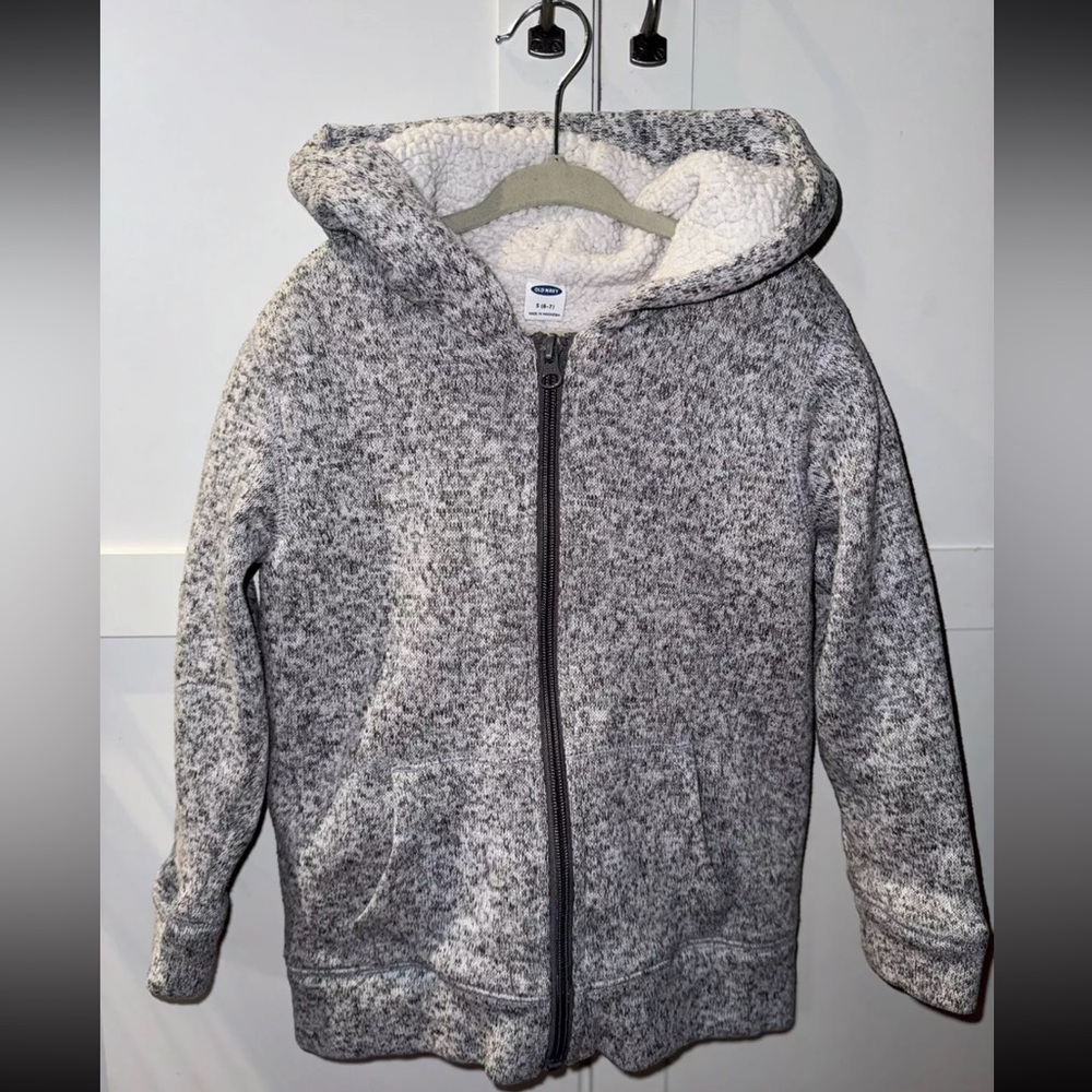 OLD NAVY BOYS JACKET COAT 6X 6/7 Fleece Zip Up Lining Hood Pockets THICK WARM!